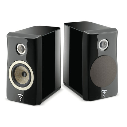 focal kanta 1 bookshelf speakers in black in a pair