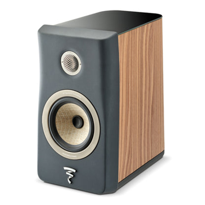 focal kanta 1 bookshelf speaker in grey and walnut