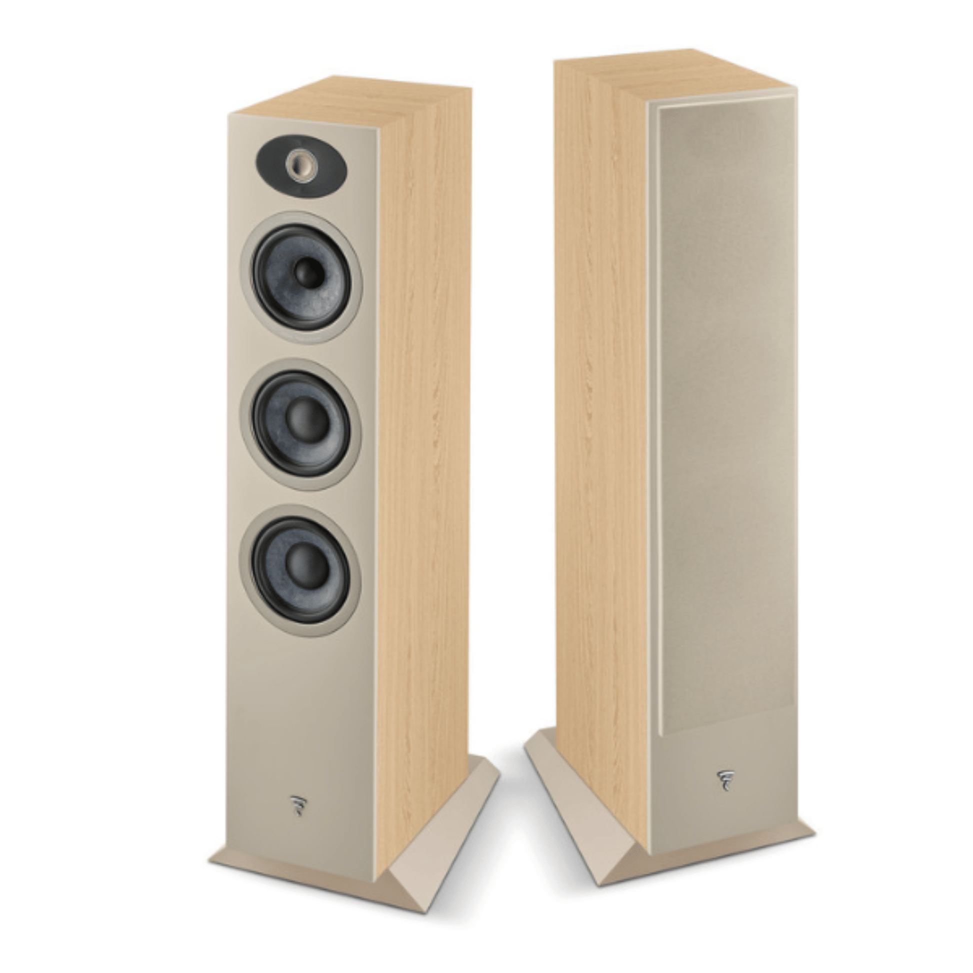 focal theva n2 tower speakers in light wood