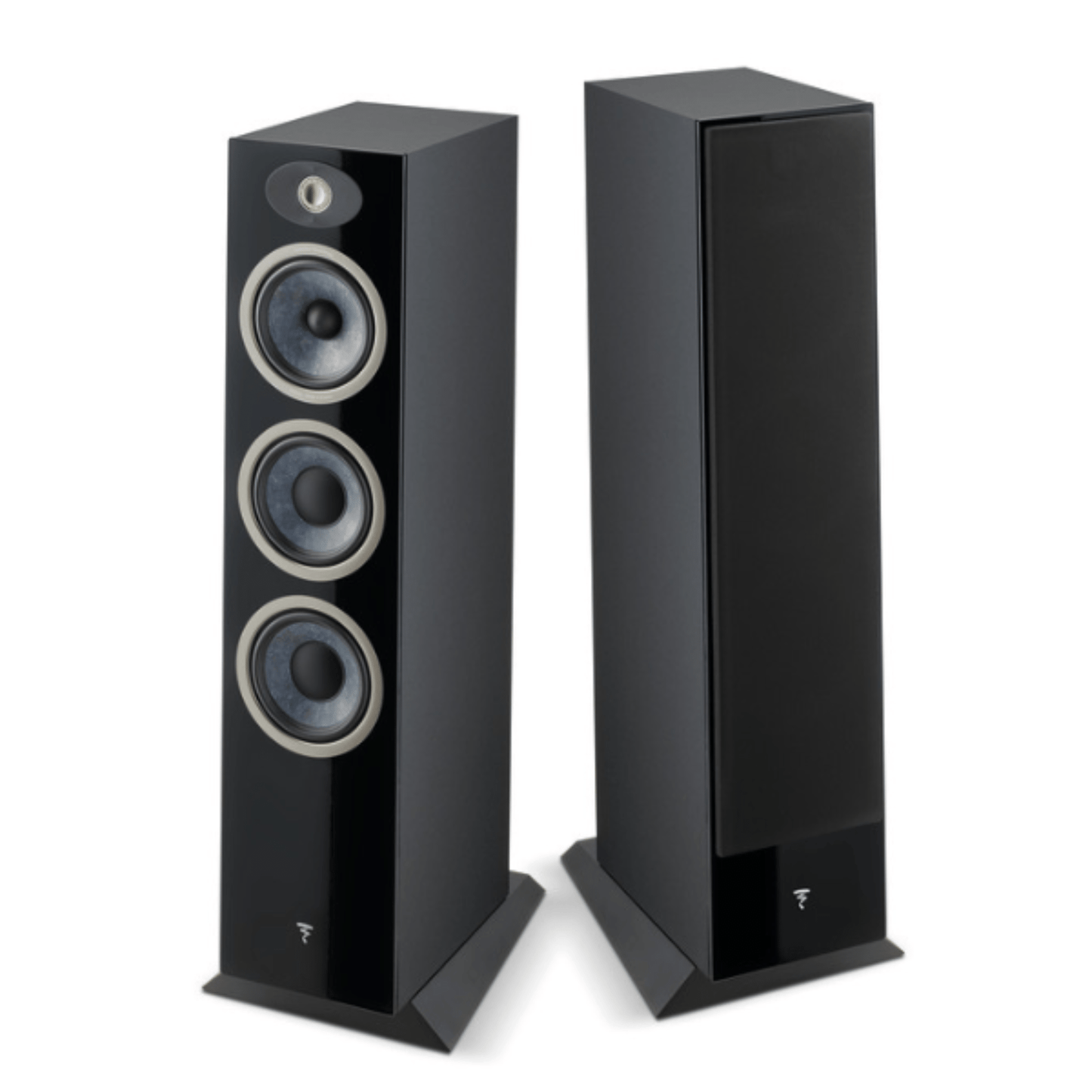 a pair of focal theva n3 tower speakers in black