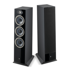 a pair of focal theva n3 tower speakers in black