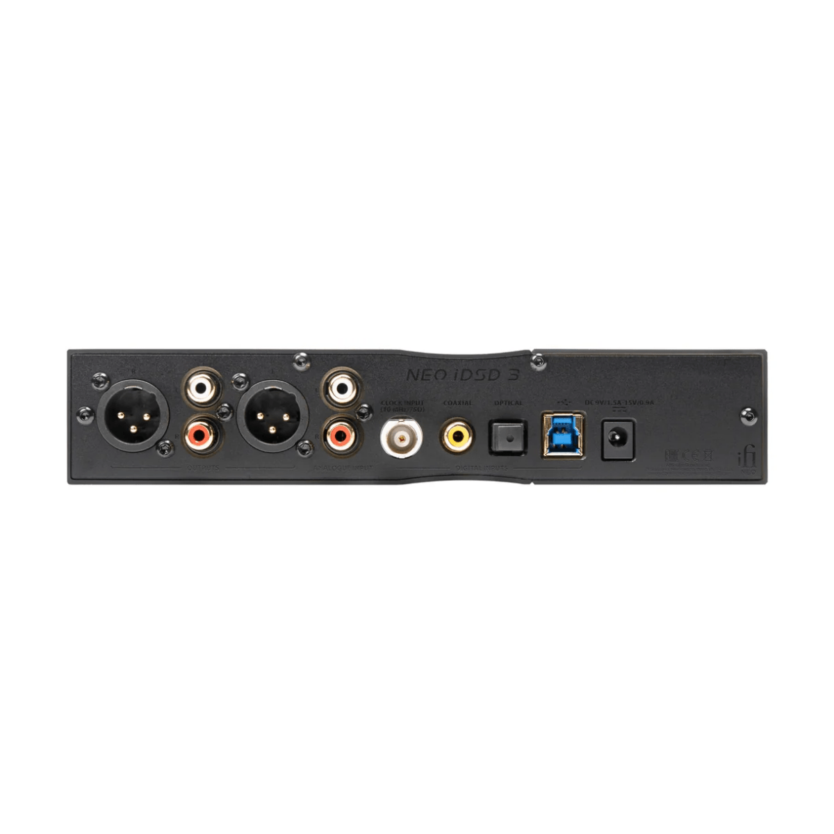 iFi Audio NEO iDSD 3 desktop DAC and headphone amplifier back view aluminum design