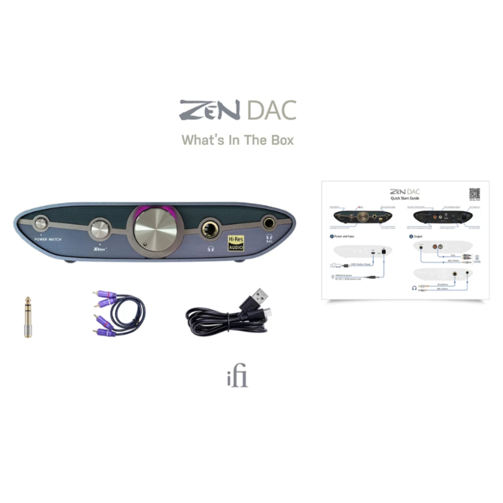 iFi Zen DAC 3 audio component with accessories on a white background