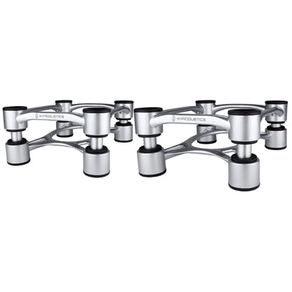 isoacoustics aperta 200 isolation speaker stands in silver in a pair