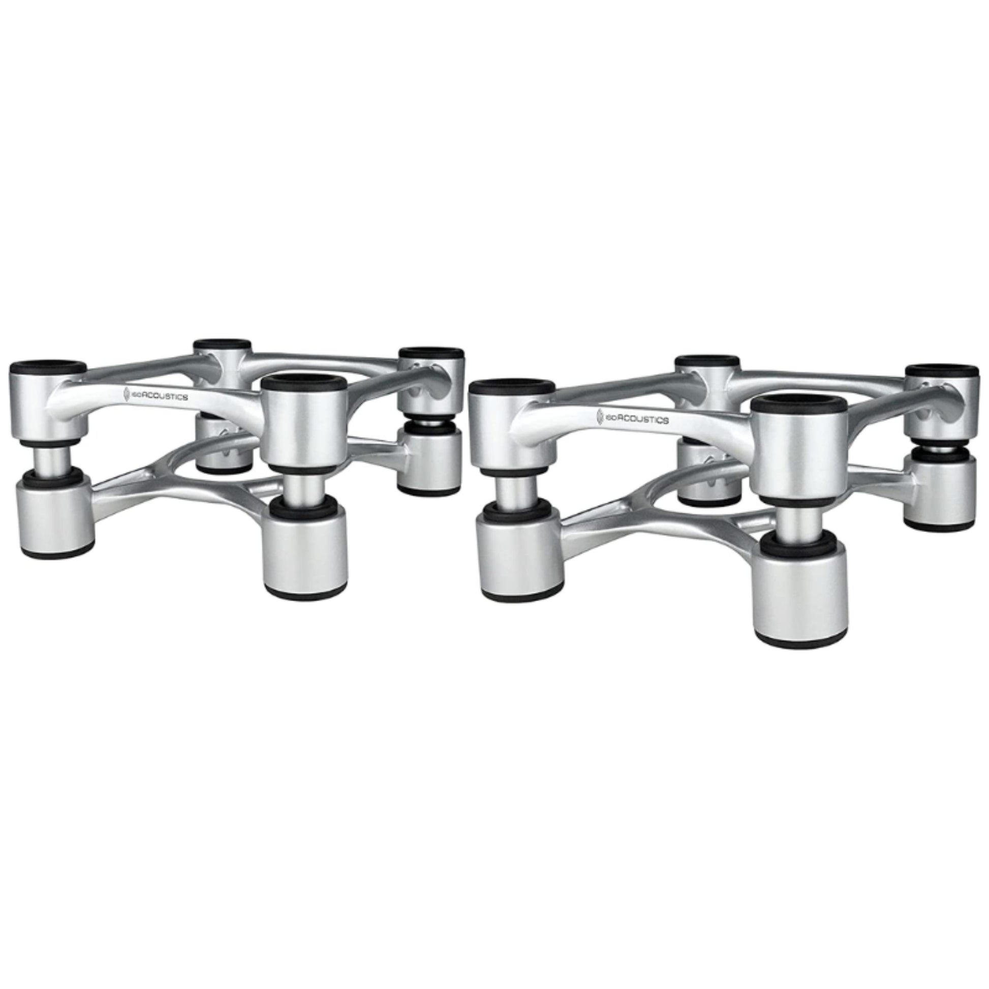 pair of silver isoacoustics aperta isolation speaker stands