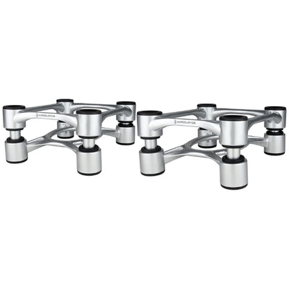 pair of silver isoacoustics aperta isolation speaker stands