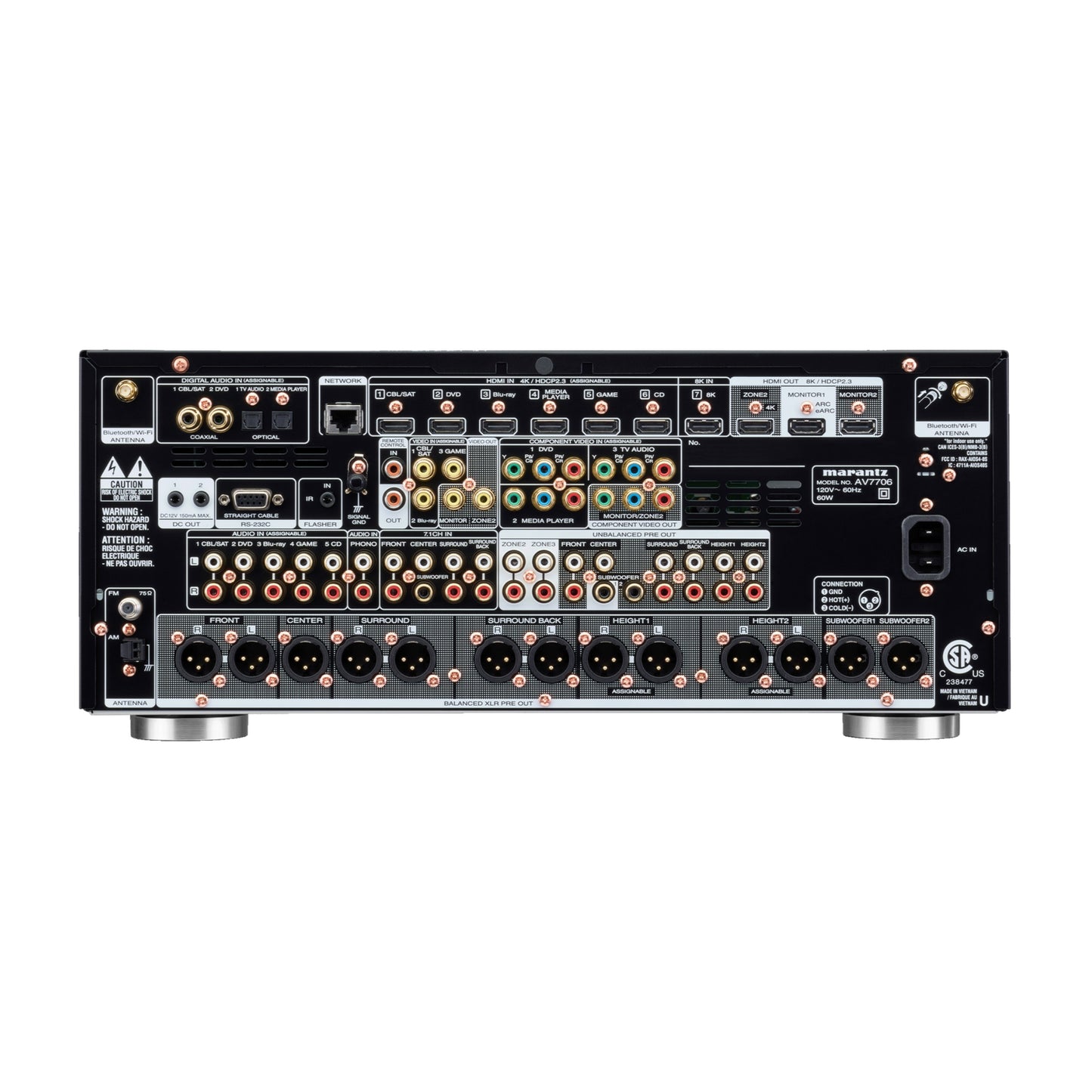 back panel of marantz av7706 preamp