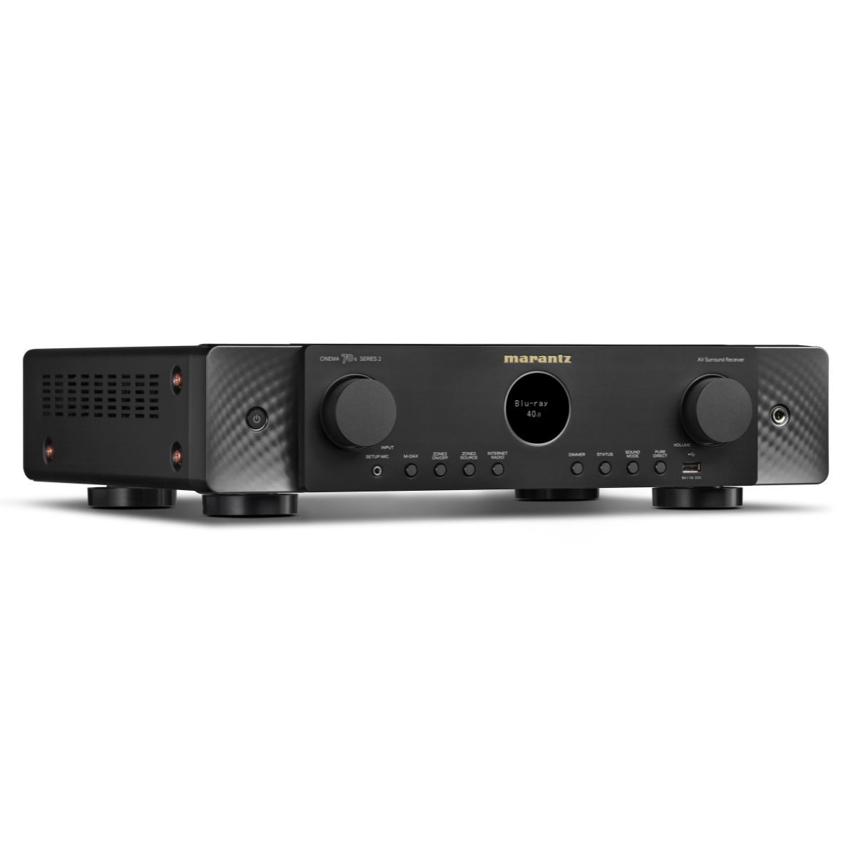Marantz Cinema 70s Series 2 AV surround receiver angled view showing slim profile and textured side panels