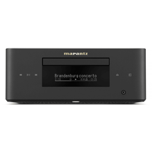 Marantz MCR 60n streaming receiver front panel in black with CD slot, OLED display, and touch controls