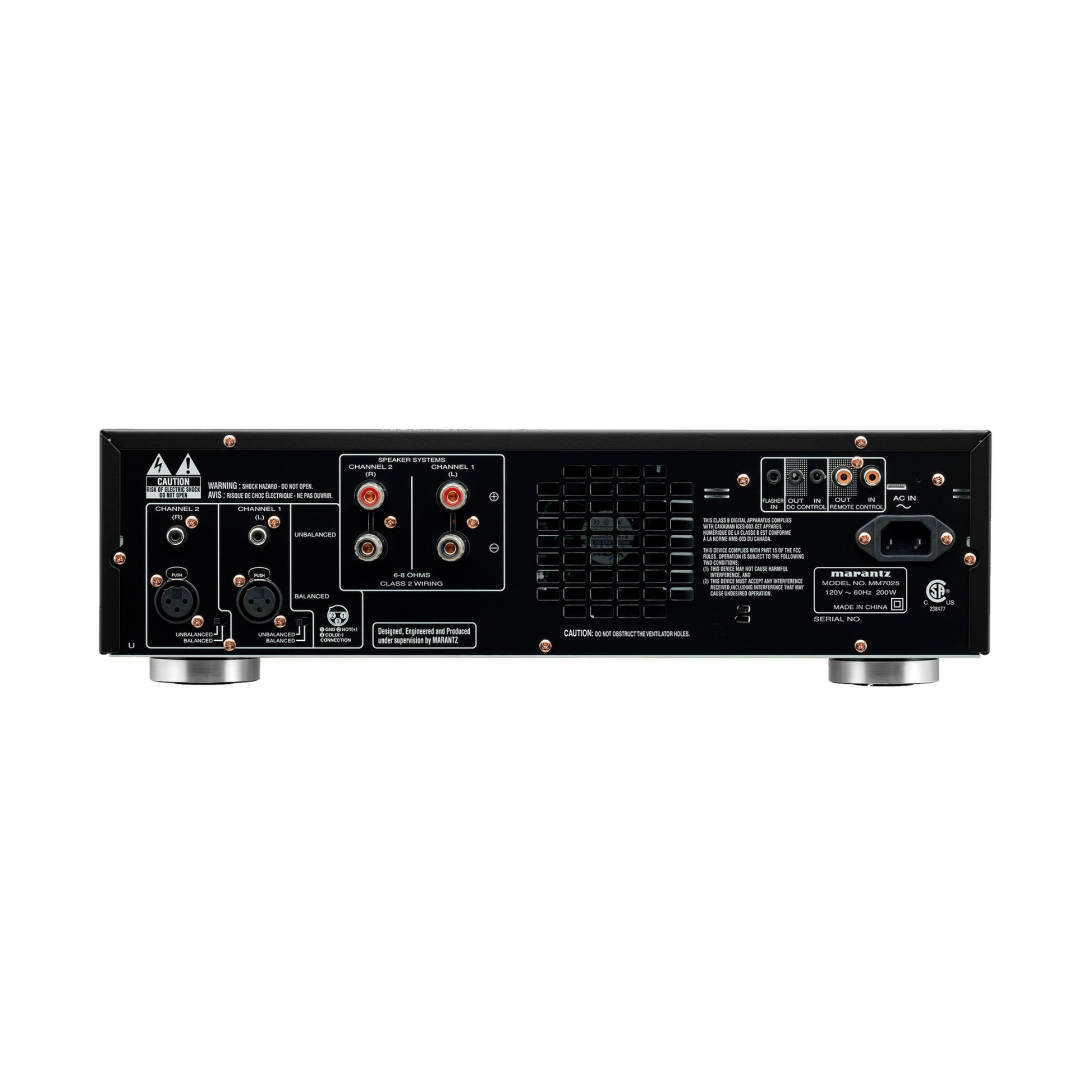 back view of marantz mm7025 power amplifier