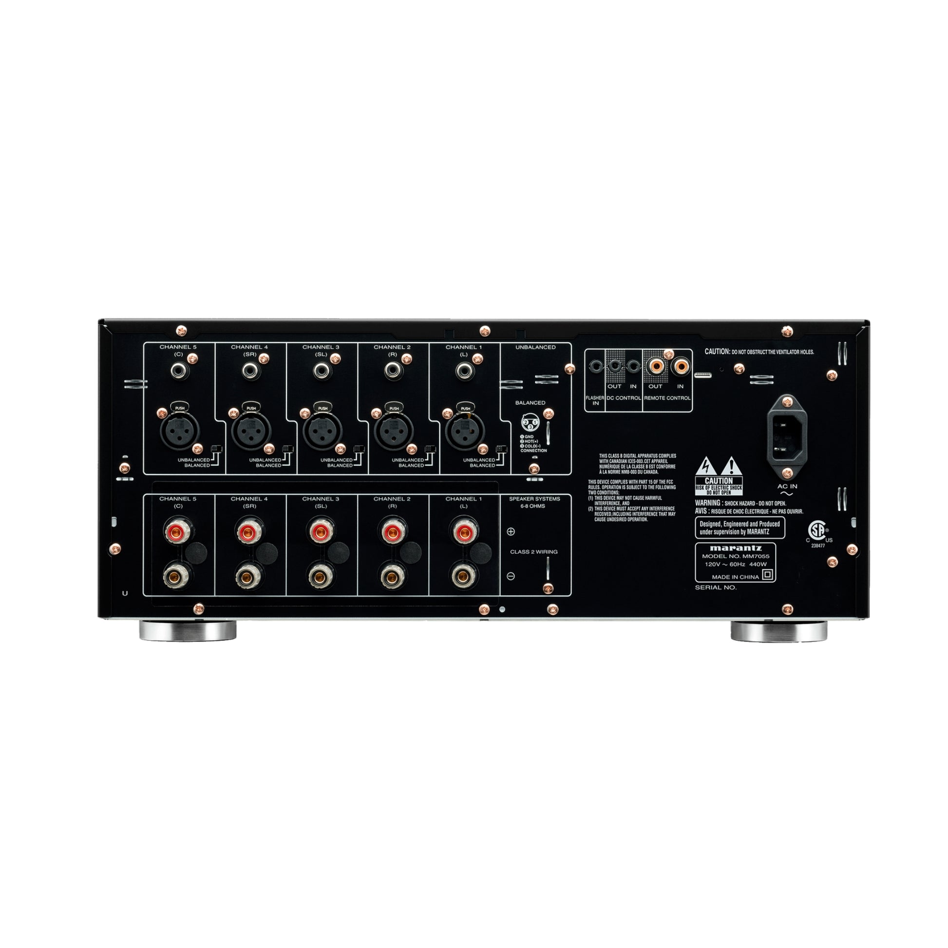 back panel of marantz mm7055 power amplifier