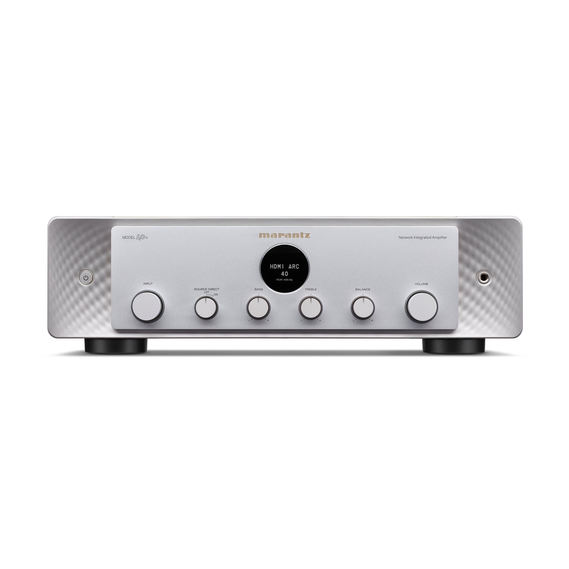 front view of marantz model 40n streaming amp in silver