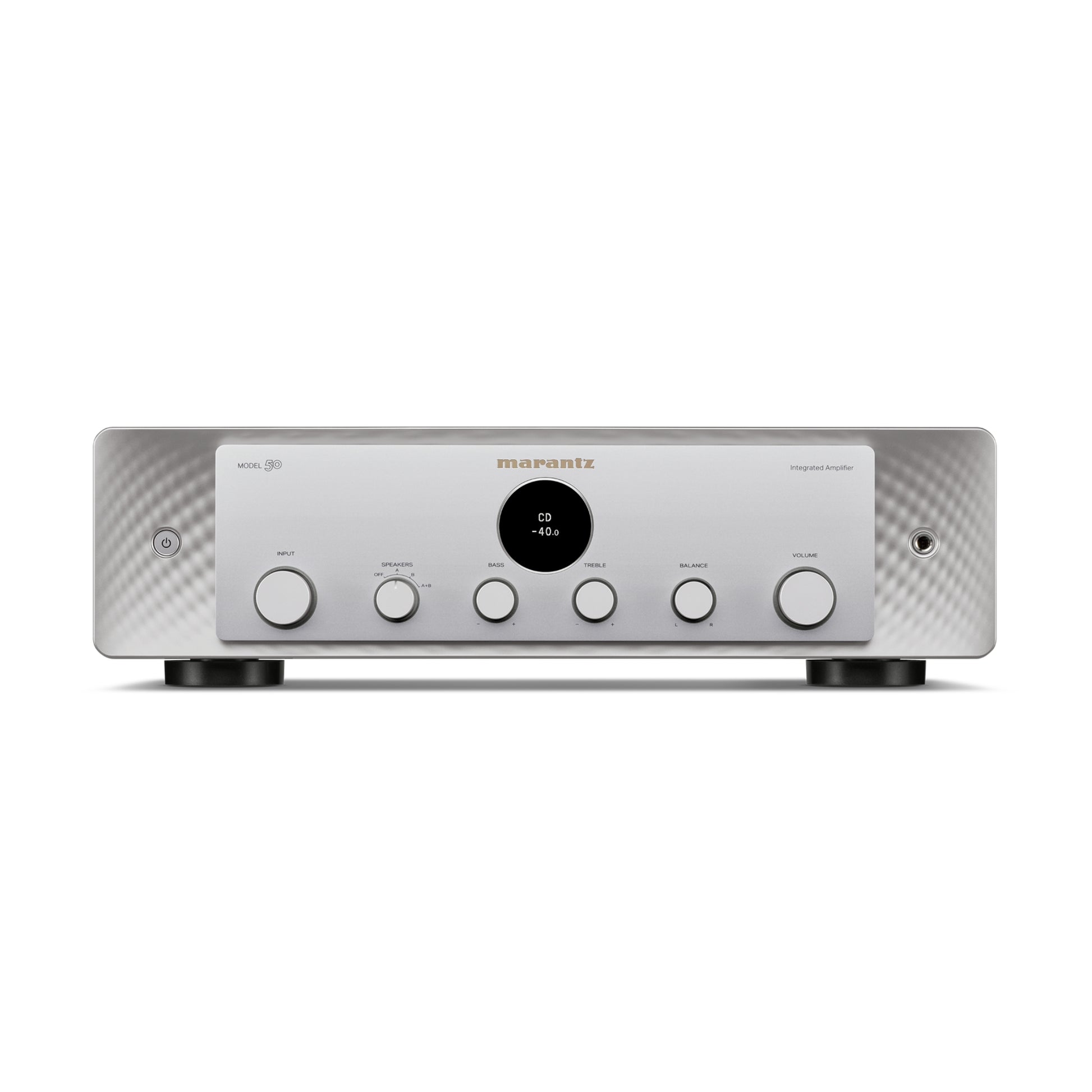front view of model 50 integrated amp in silver