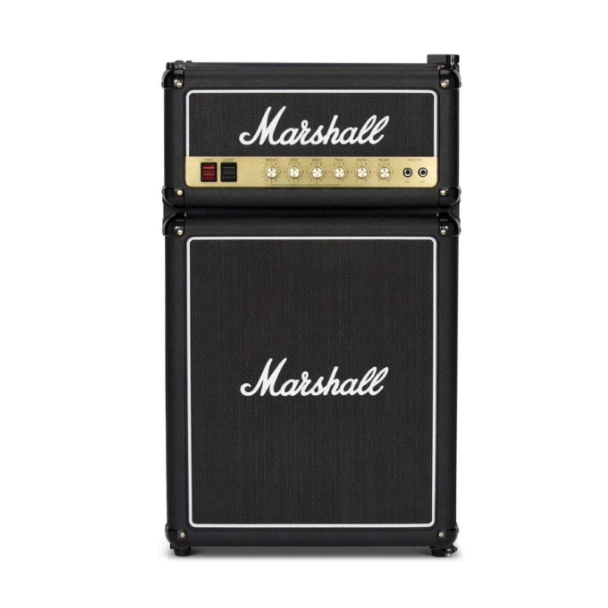 front view of marshall 3.2 iconic amp inspired mini fridge
