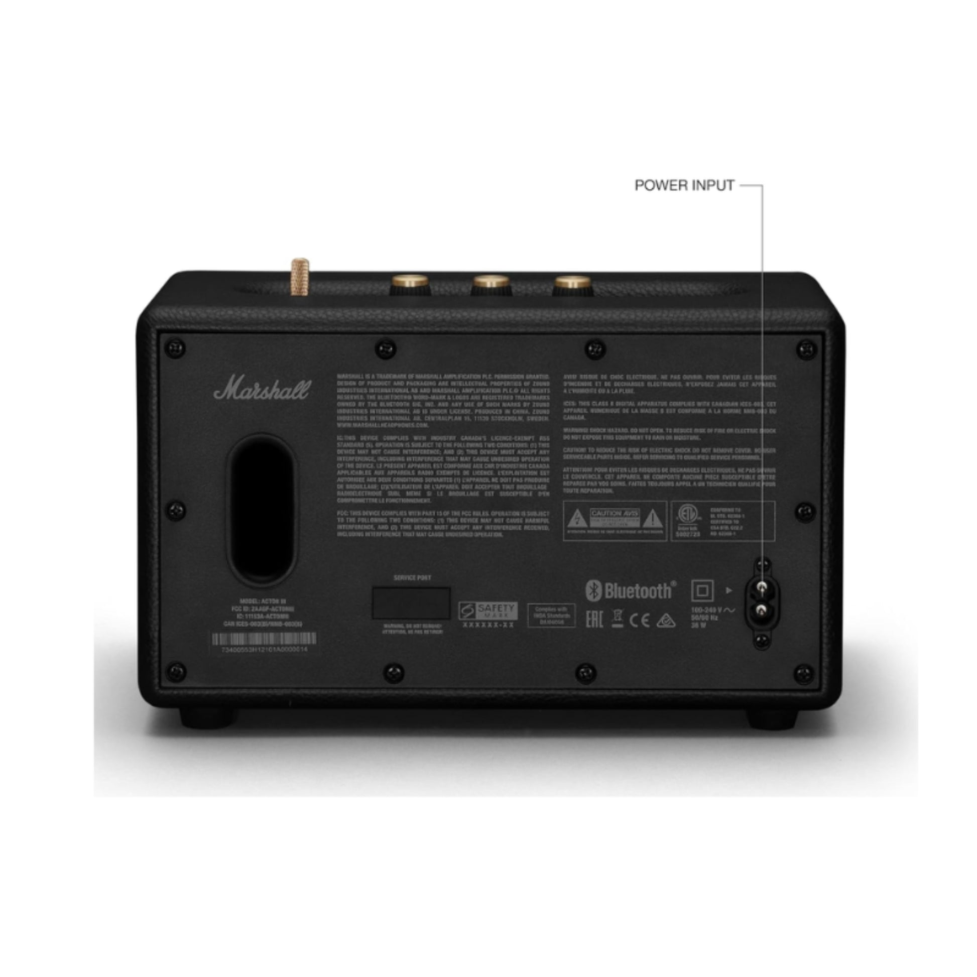 back panel of marshall acton 3 wireless speaker 