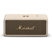 front view of cream color marshall emberton 3 portable speaker