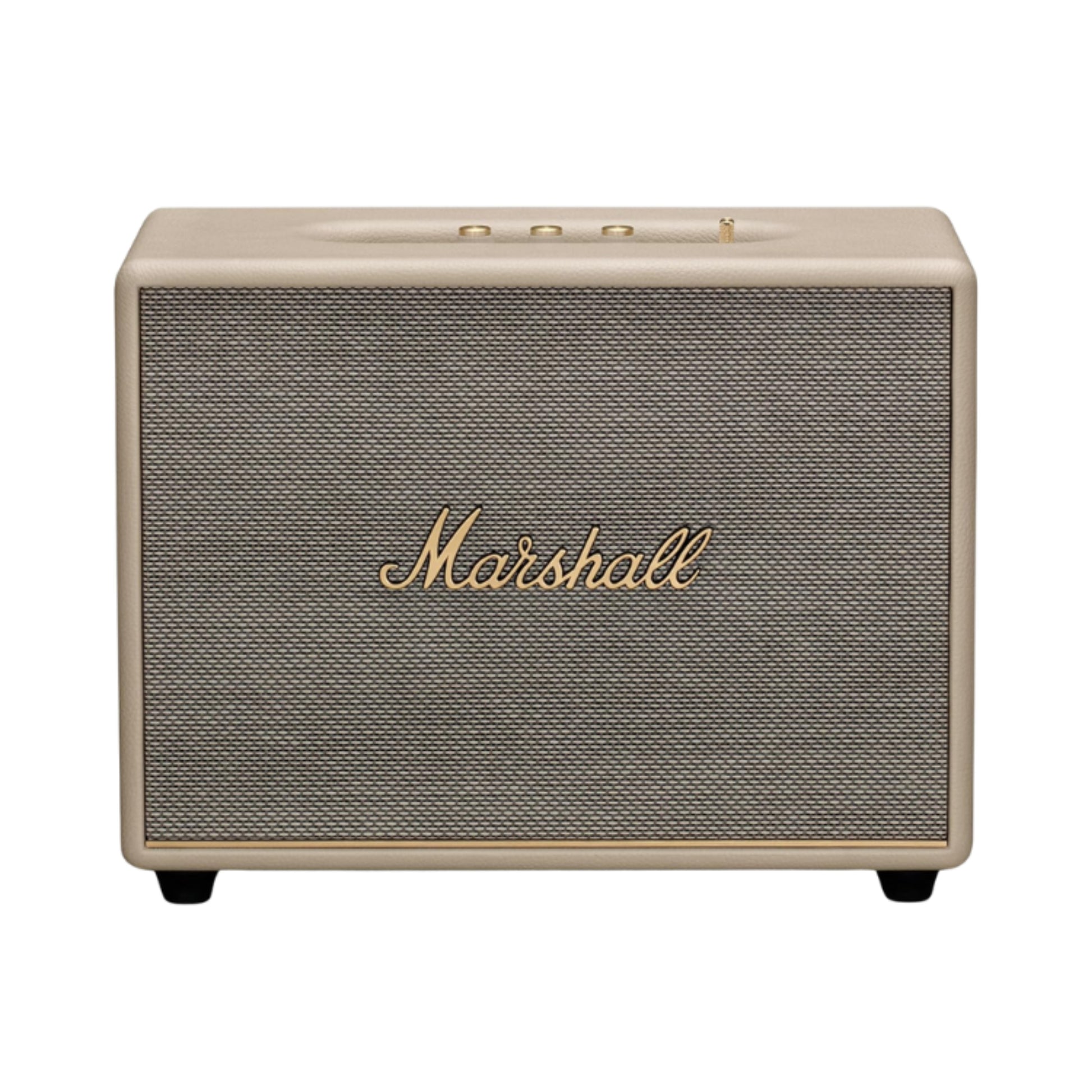 front view of cream color marshall woburn 3 speaker