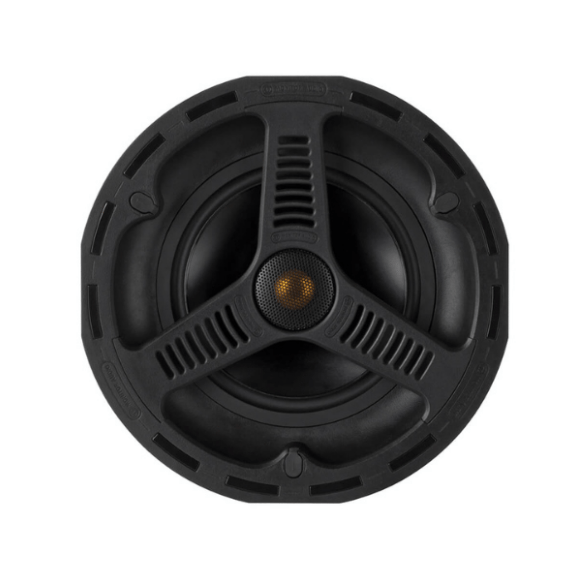 front view of monitor audio all weather custom awc265 in ceiling speaker