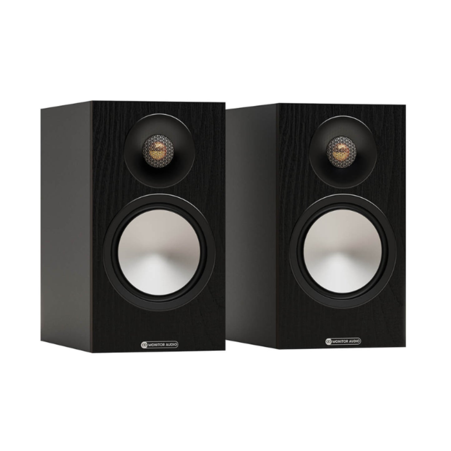 pair of black monitor audio bronze 50 7g speakers