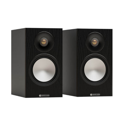 pair of black monitor audio bronze 50 7g speakers