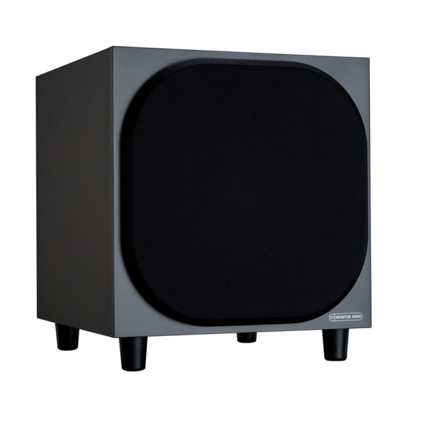 angled front view of Monitor Audio Bronze W10 6G 10" Subwoofer in black