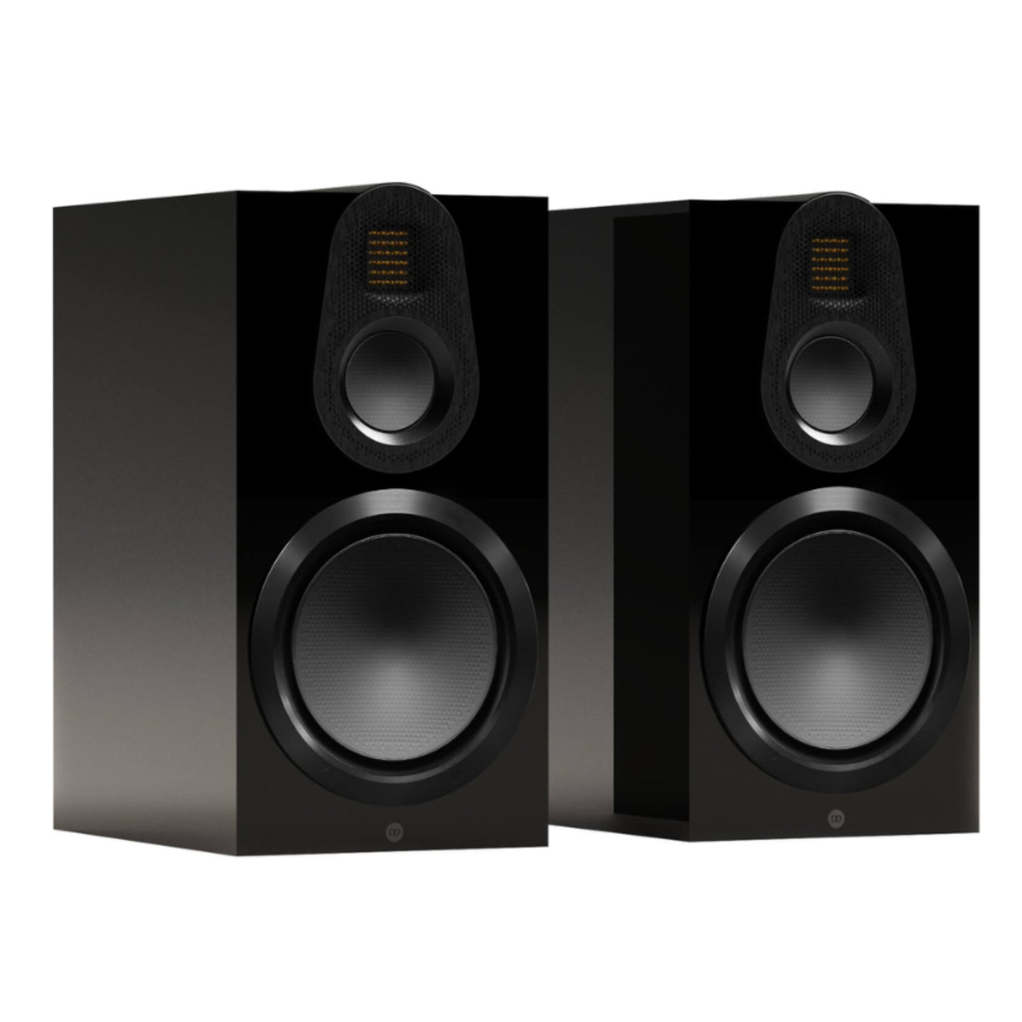 pair of monitor audio gold 100 6g bookshelf speakers in black color