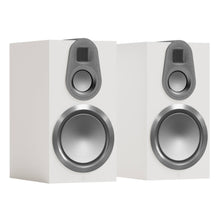 pair of monitor audio gold 100 6g bookshelf speakers in white color