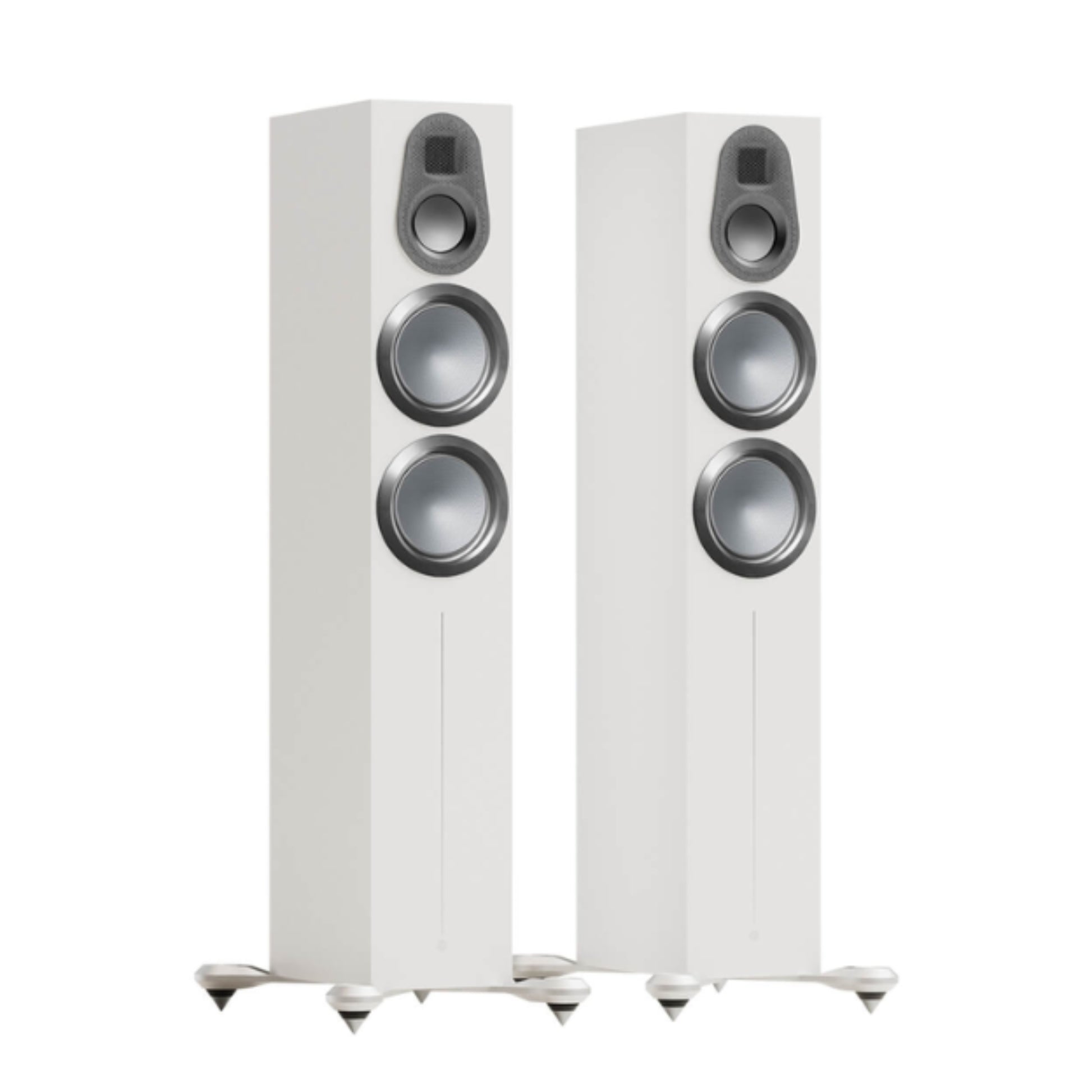 pair of monitor audio gold 300 6g floorstanding speakers in white