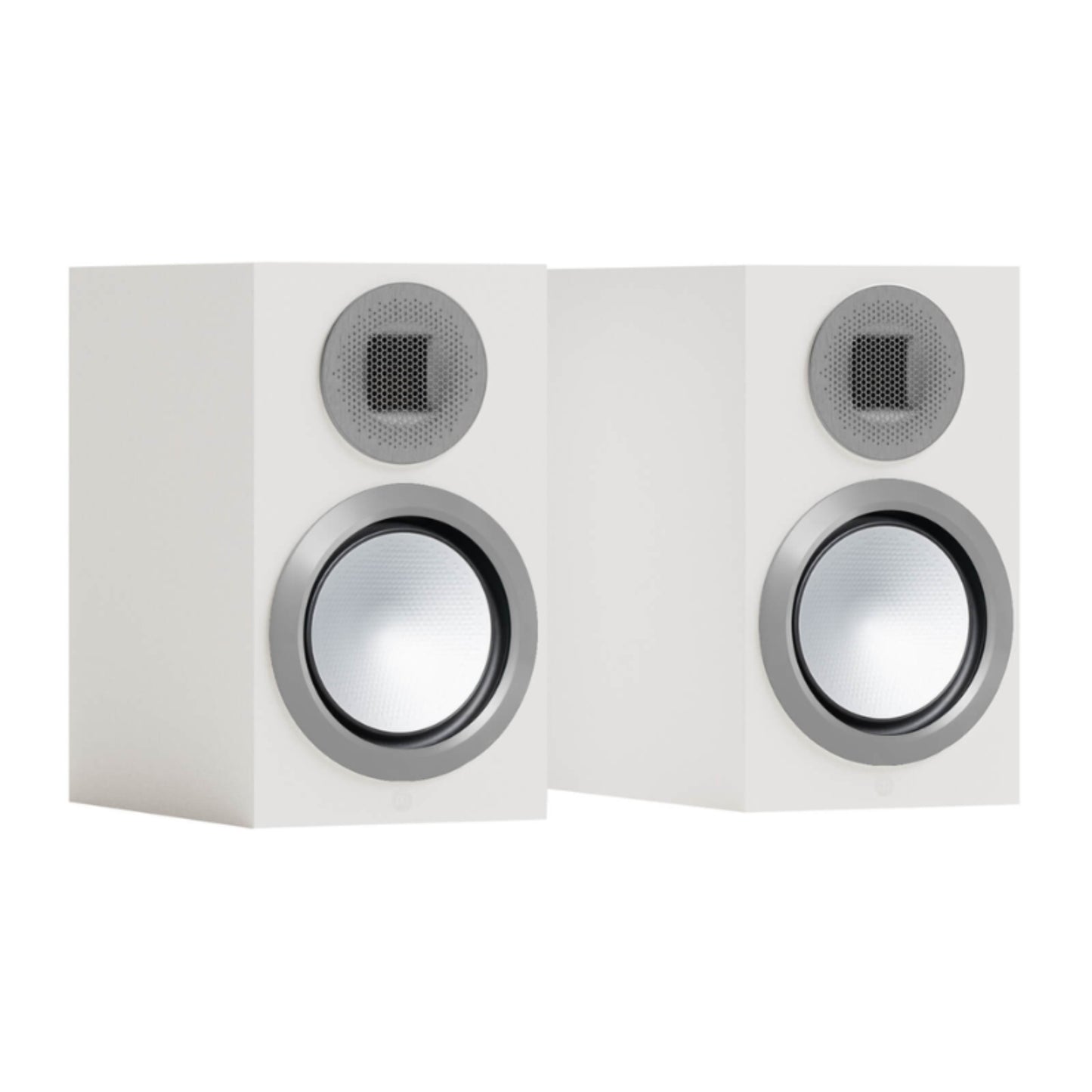 pair of monitor audio gold 50 6g bookshelf speakers in white 
