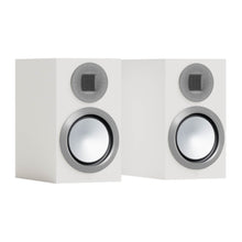 pair of monitor audio gold 50 6g bookshelf speakers in white 