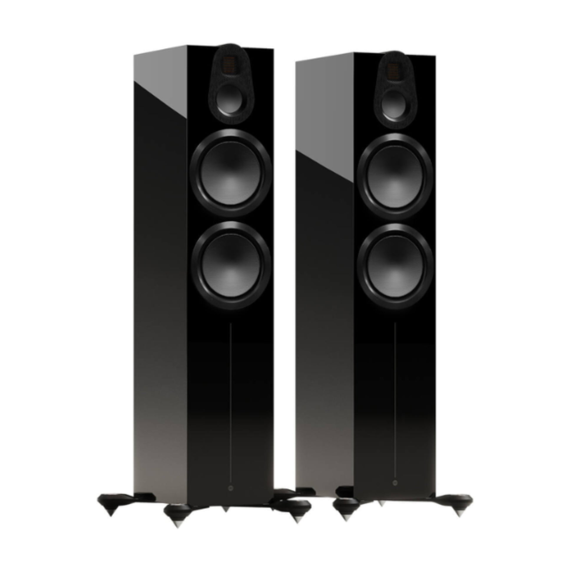 pair of monitor audio gold 500 6g floorstanding speakers in black