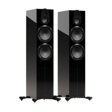 pair of monitor audio gold 500 6g floorstanding speakers in black