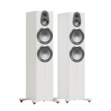 pair of monitor audio gold 500 6g floorstanding speakers in white