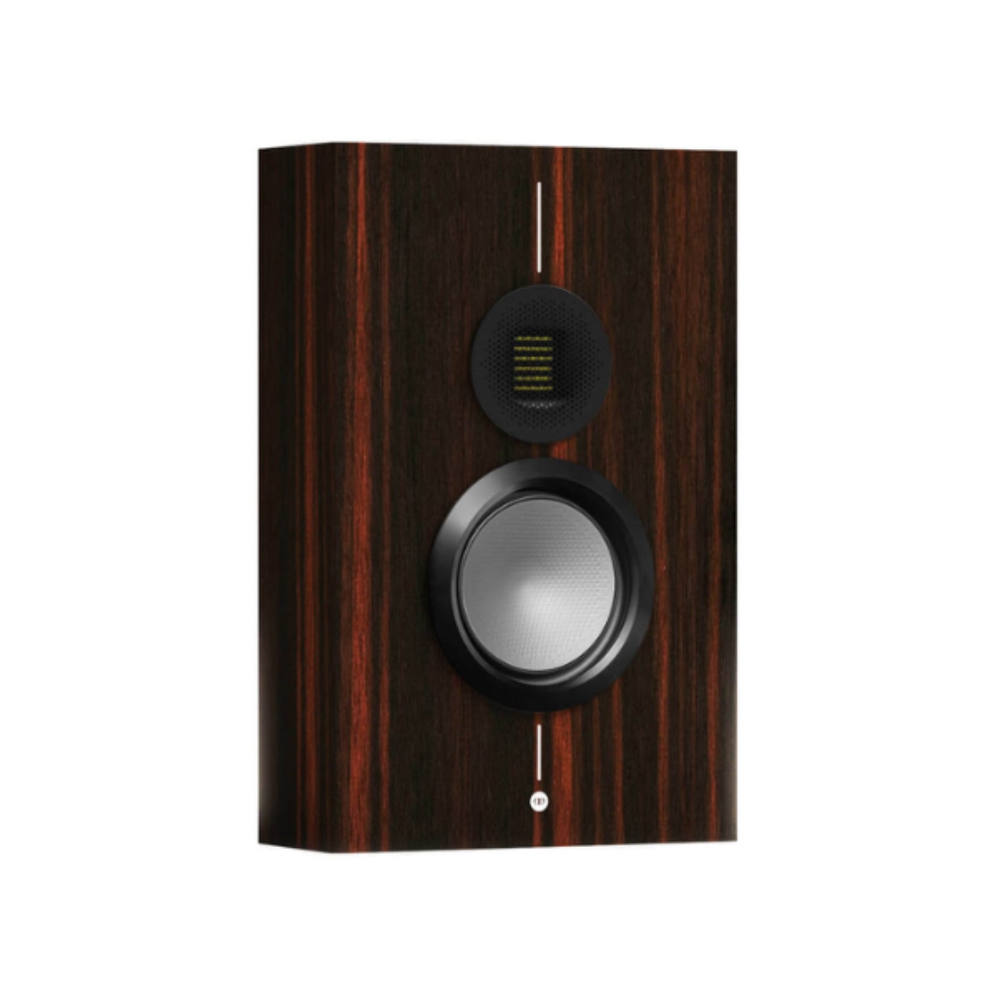 front view monitor gold on wall 6g speaker in dark walnut