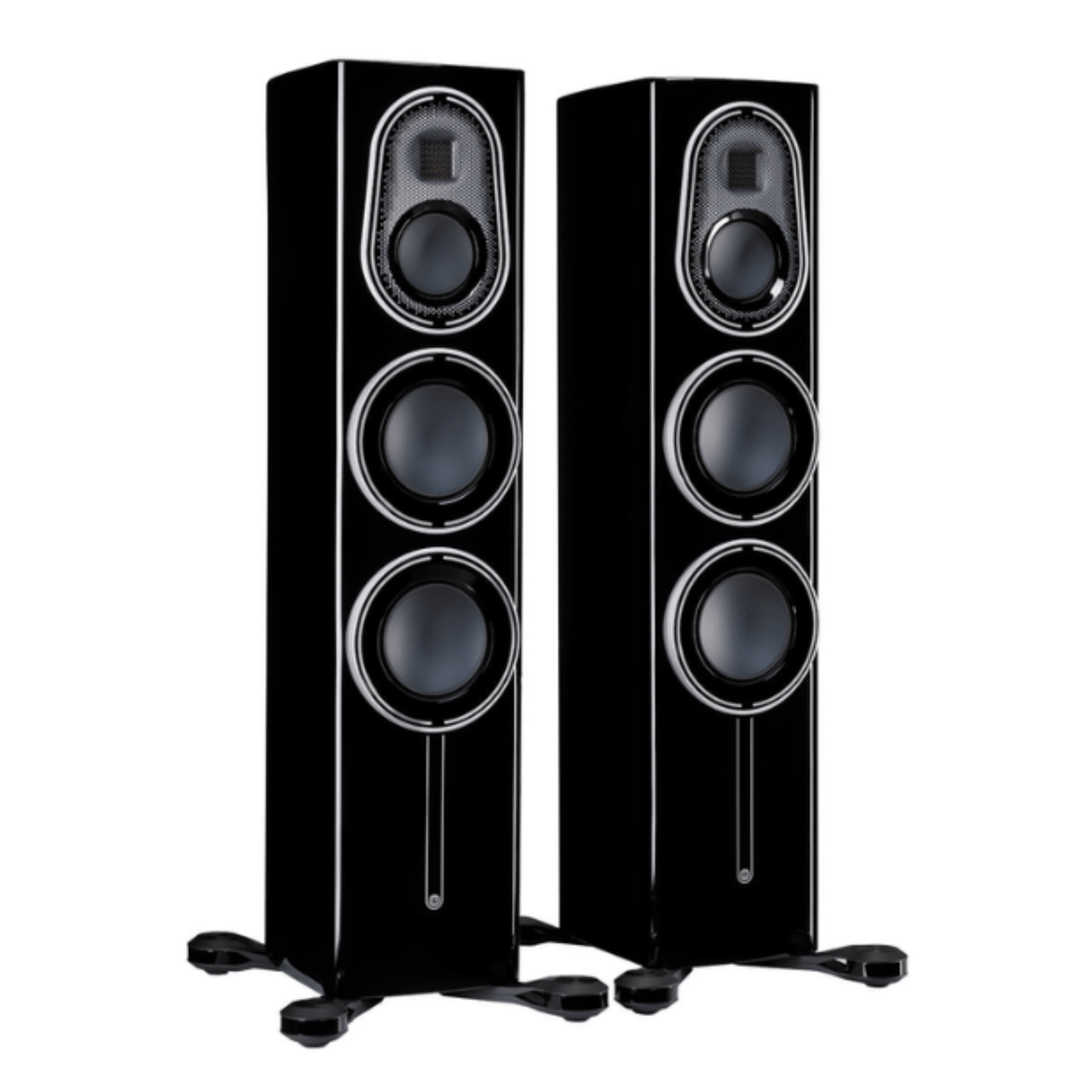 pair of monitor audio platinum 200 3g tower speakers in black color