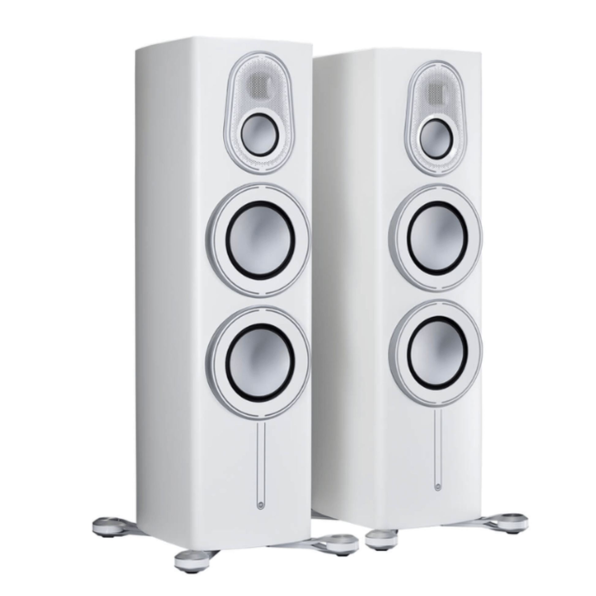 pair of monitor audio platinum 300 3g floorstanding speakers in white