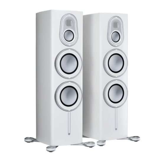 pair of monitor audio platinum 300 3g floorstanding speakers in white