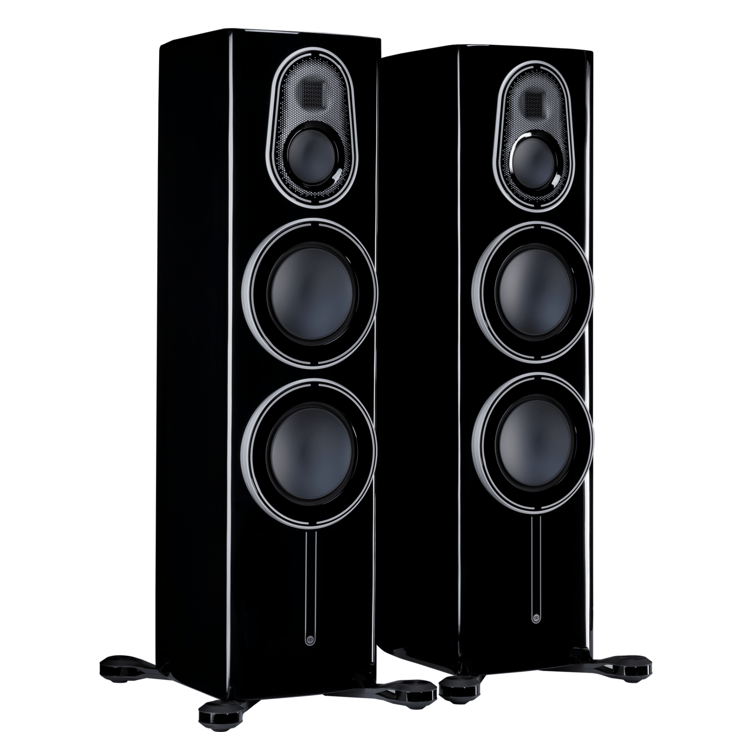 pair of monitor audio platinum 300 3g floorstanding speakers in black color