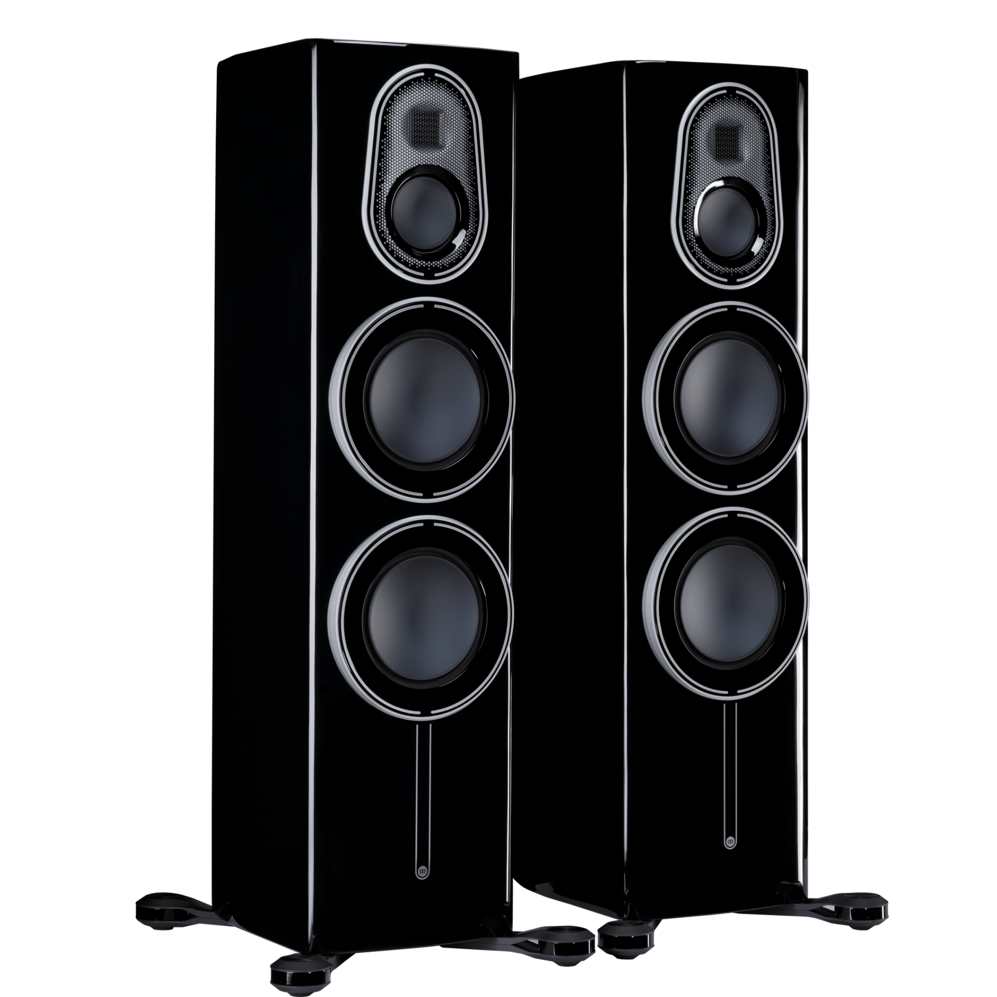 pair of monitor audio platinum 300 3g floorstanding speakers in black color