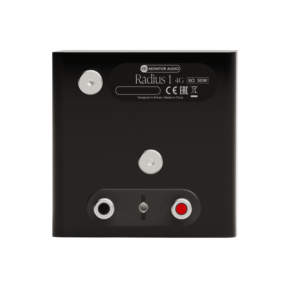 back side of black monitor audio radius speaker 