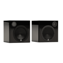pair of black monitor audio radius speakers