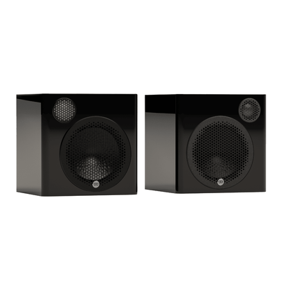 pair of black monitor audio radius speakers