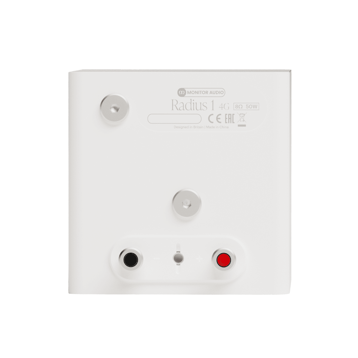 white monitor audio radius speaker back side