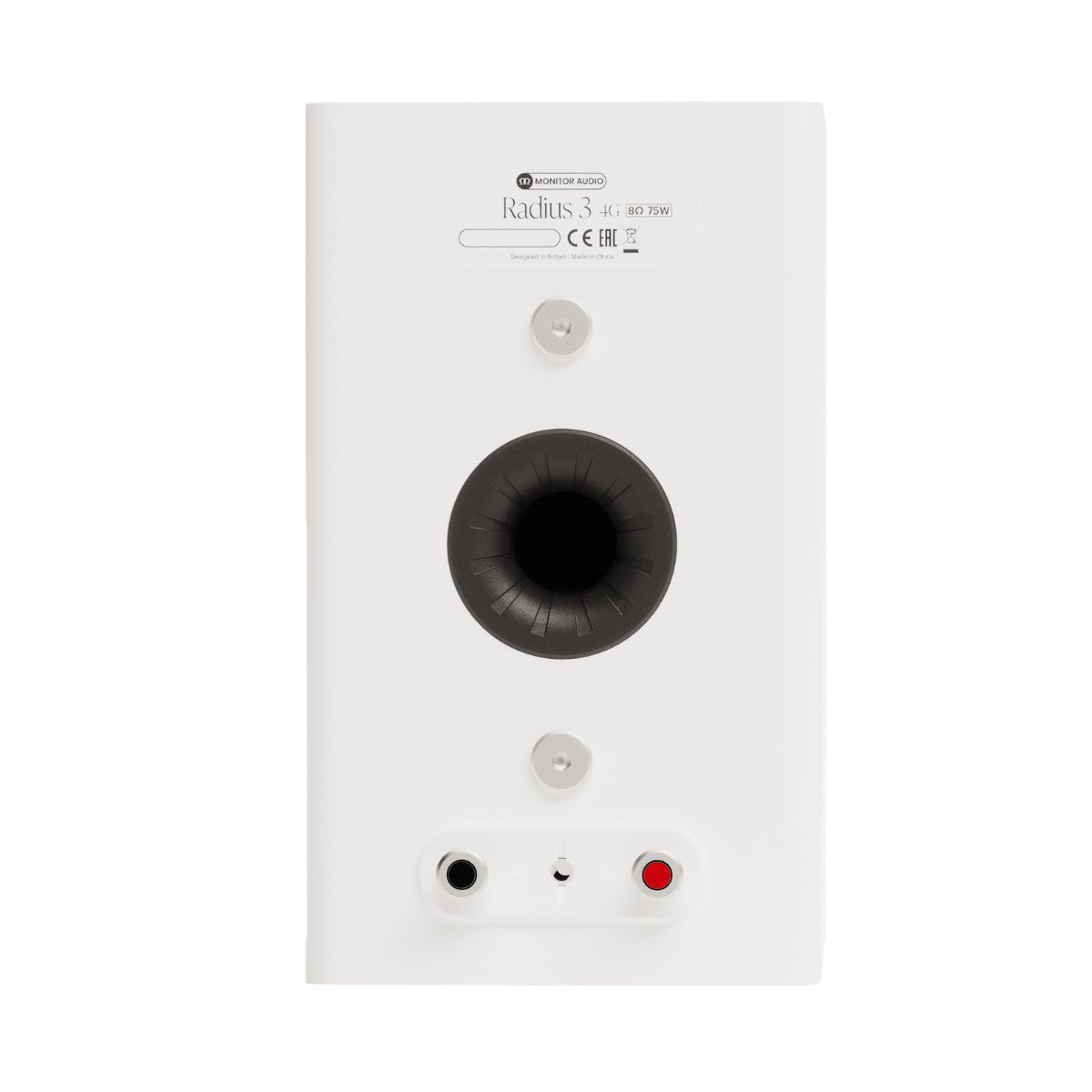 back of white monitor audio radius 3 speaker