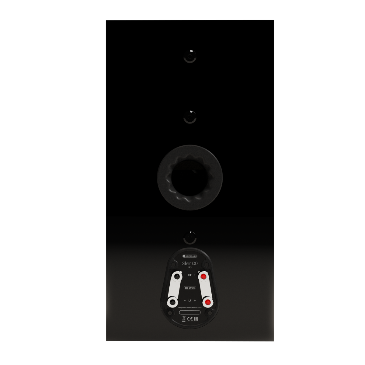 back side of monitor audio silver 100 8g speaker in black