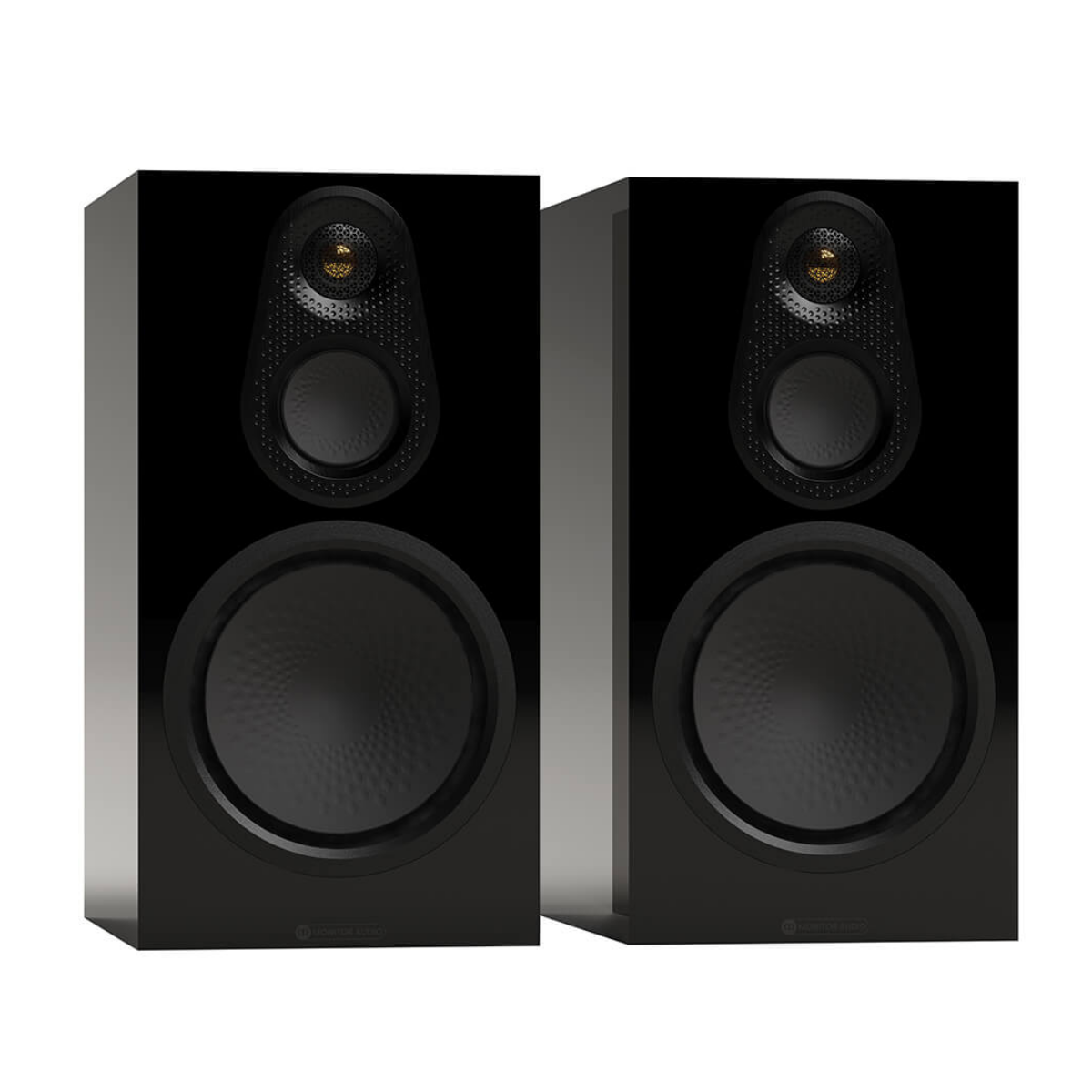 pair of monitor audio silver 100 8g speakers in black