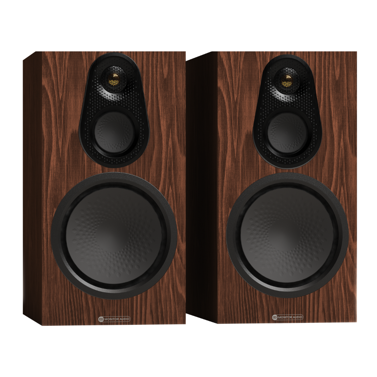 pair of monitor audio silver 100 8g speakers in walnut