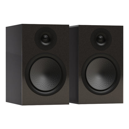 pair of Monitor Audio Silver Series 100 7G Bookshelf Speakers in carbon metallic color