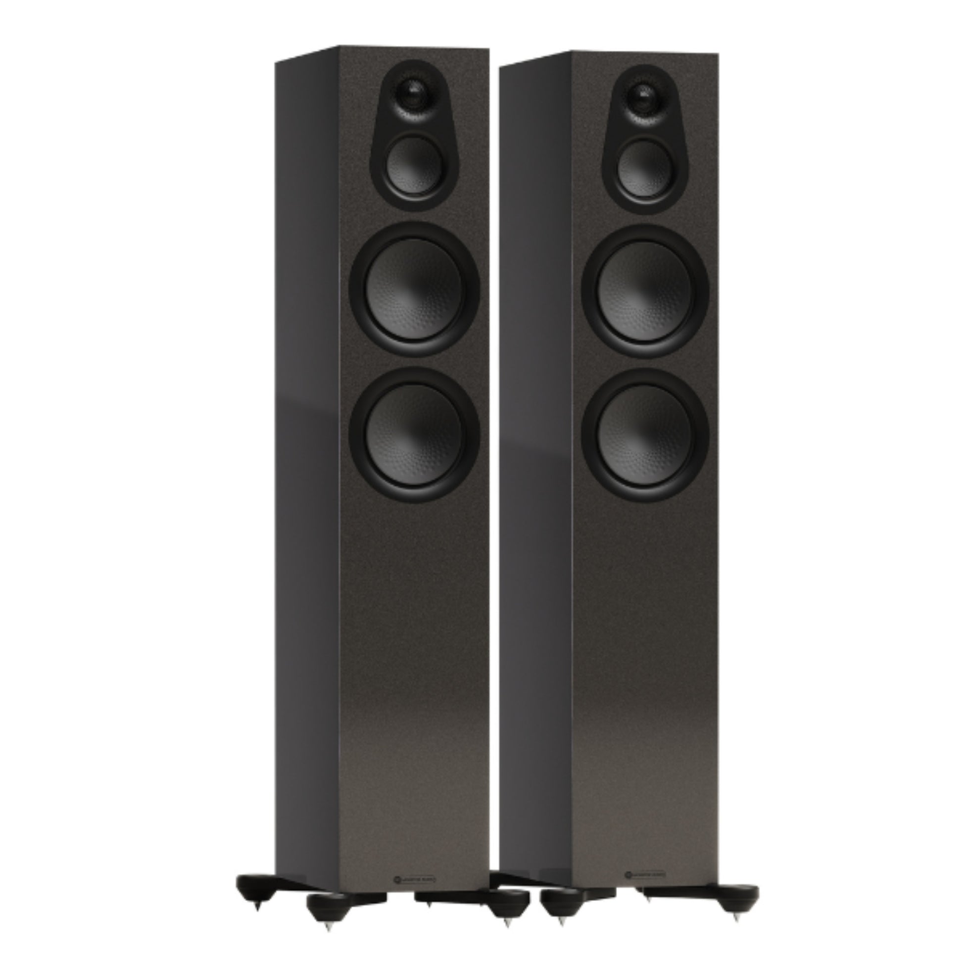 pair of Monitor Audio Silver Series 300 7G Floorstanding Speakers in carbon metallic black color