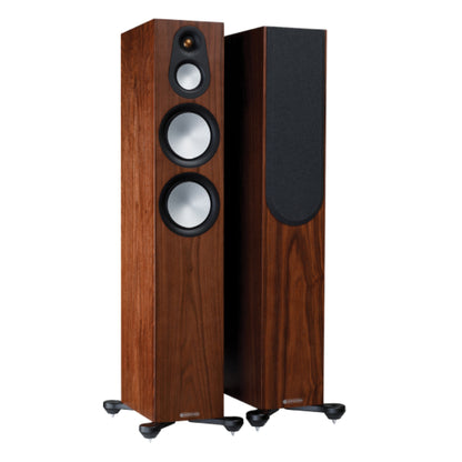 pair of Monitor Audio Silver Series 300 7G Floorstanding speakers in walnut color